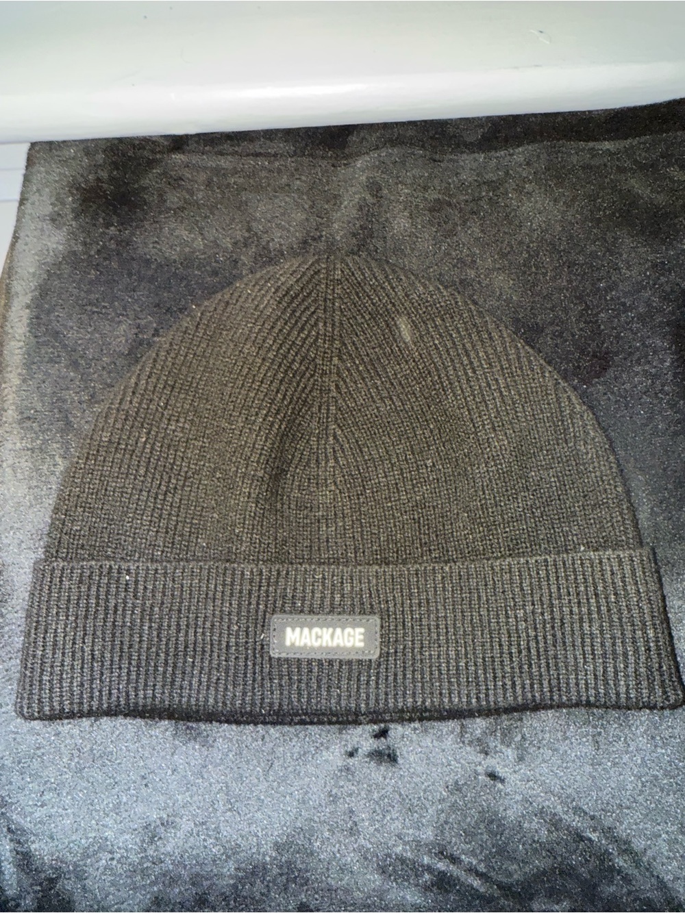 Mackage Black Ribbed Knit Beanie